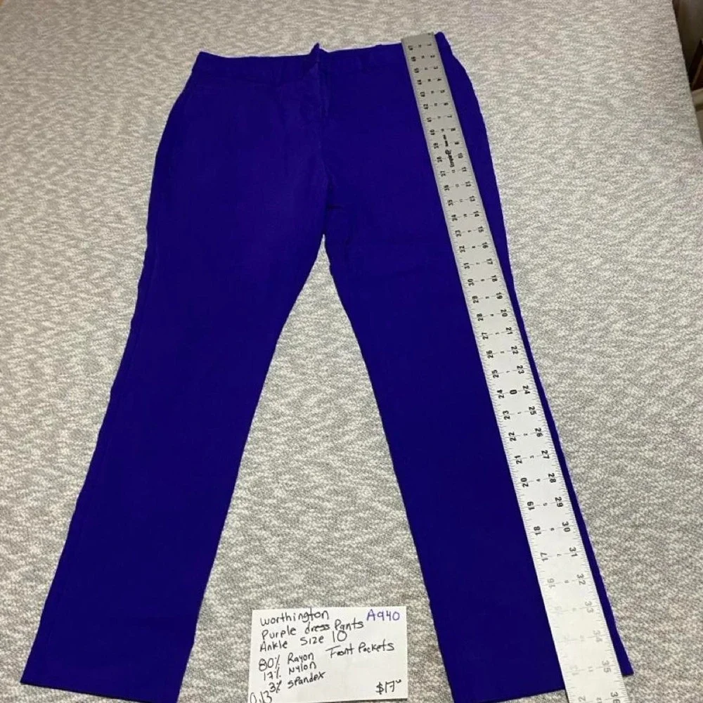 Worthington purple dress pants ankle front pockets women 10. SKU-A940